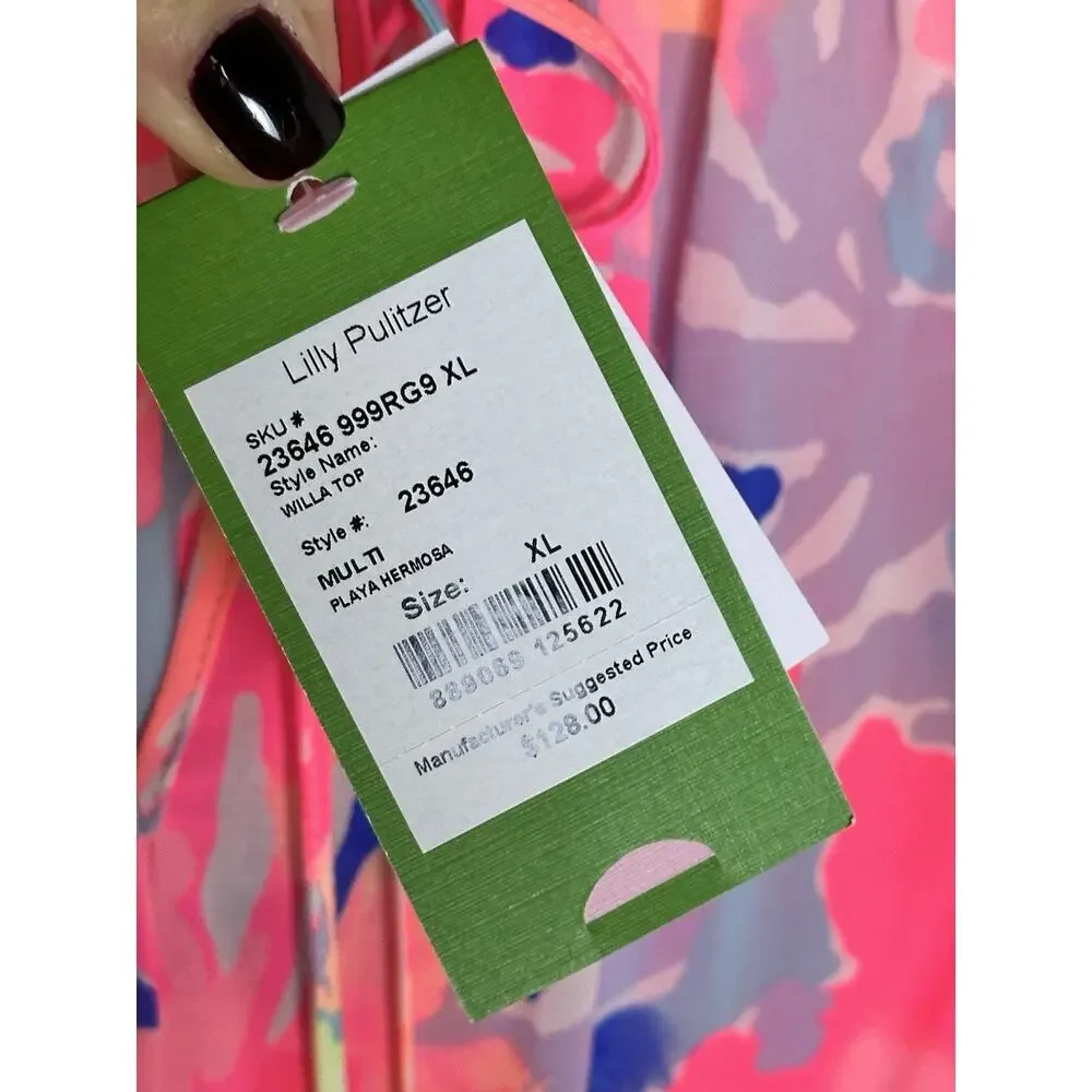 LILLY PULITZER Willa Peasant Blouse Hermosa Print Rayon New $128